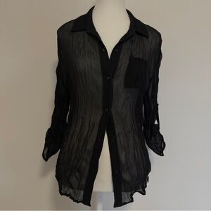 Guess Sheer Black Button-Up Shirt Long Sleeve